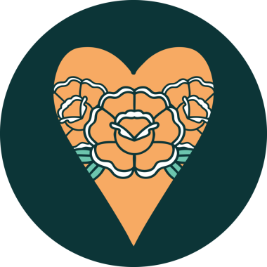 Bir insan tarafından çizilmiş kalp ve çiçeklerin ikonik dövme şekli