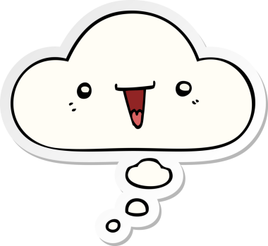 Düşünce baloncuğu olan sevimli çizgi film yüzü bir insan tarafından çizilmiş çıkartma gibi.