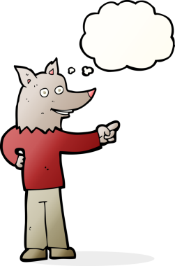 Bir insan tarafından çizilmiş düşünce balonuyla çizilmiş bir kurt adam.