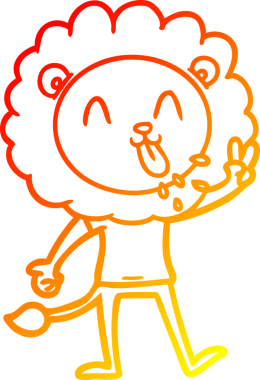 Bir insan tarafından çizilmiş mutlu çizgi film aslanının sıcak çizgi çizimi