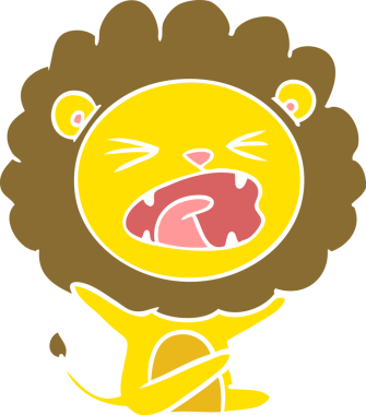 Bir insan tarafından çizilen düz renkli çizgi film aslanı öfke nöbeti geçiriyor.