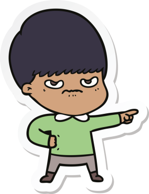 Bir insan tarafından çizilmiş kızgın bir çizgi film çocuğunun çıkartması.