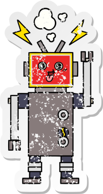Bir insan tarafından çizilmiş sevimli, çılgın bir robotun sıkıntılı çıkartması.