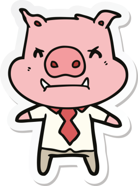 Bir insan tarafından çizilmiş kızgın bir domuz patronunun çıkartması.