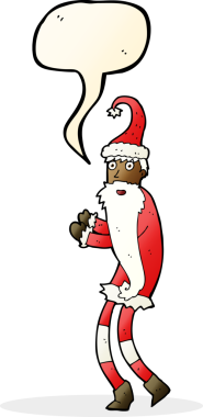 Bir insan tarafından çizilmiş konuşma balonlu Noel Baba çizgi filmi.