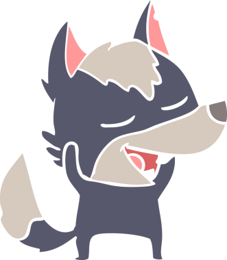 Bir insan tarafından çizilmiş düz renkli çizgi film kurt gülüşü