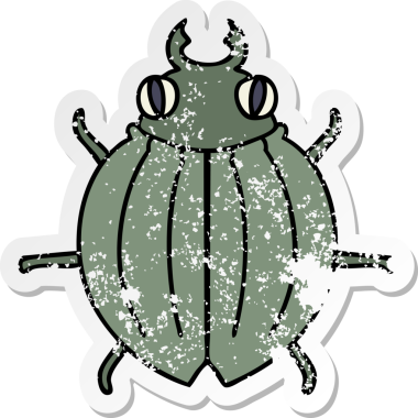 İnsan eliyle çizilmiş garip bir karikatür böceğinin sıkıntılı çıkartması.