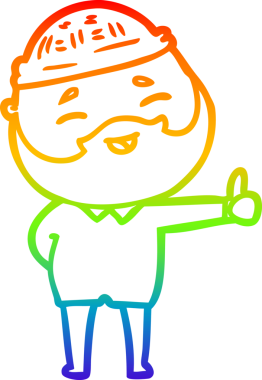 Bir insan tarafından çizilmiş mutlu sakallı bir adamın çizgi çizimi.