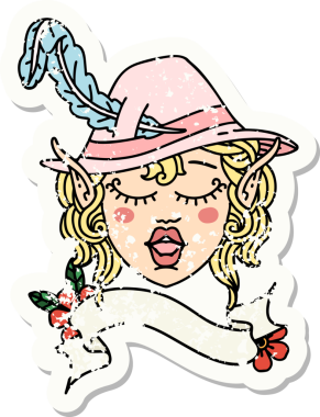 Bir insan tarafından çizilmiş bir elf şair karakterinin grunge çıkartması.