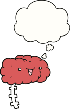 Bir insan tarafından çizilmiş düşünce baloncuklu mutlu çizgi film beyni.