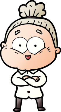 Bir insan tarafından çizilmiş mutlu yaşlı kadın çizgi filmi.