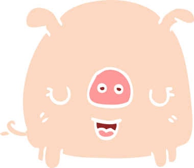 Bir insan tarafından çizilmiş düz renkli çizgi film domuzu.