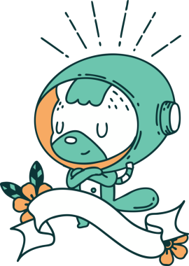 Bir insan tarafından çizilmiş astronot kostümlü dövme stili hayvan dövmeli parşömen.