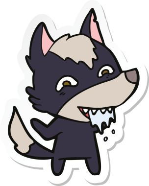 Bir insan tarafından çizilmiş aç kurt çizgi filminin çıkartması.