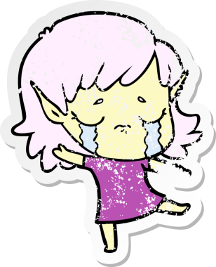 Bir insan tarafından çizilmiş, ağlayan bir elf kızı.