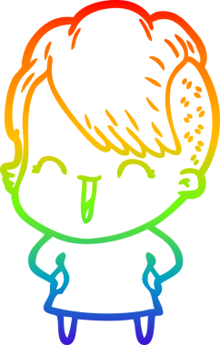 Gökkuşağı gradyan çizgi çizimi Bir insan tarafından çizilmiş mutlu hippi kız