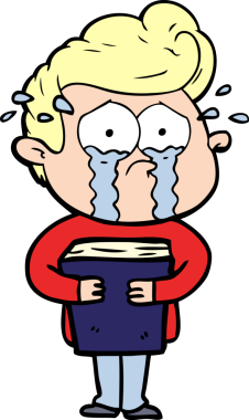 Bir insan tarafından çizilmiş kitabı tutan ağlayan bir adam.