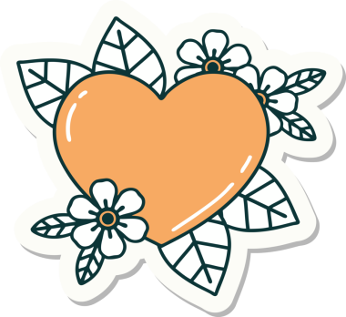 Bir insan tarafından çizilmiş botanik kalbin geleneksel stiliyle dövme çıkartması.