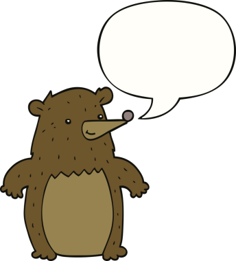 Bir insan tarafından çizilmiş konuşma balonlu çizgi film ayısı.