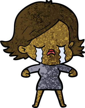 Bir insan tarafından çizilmiş ağlayan çizgi film kızı.