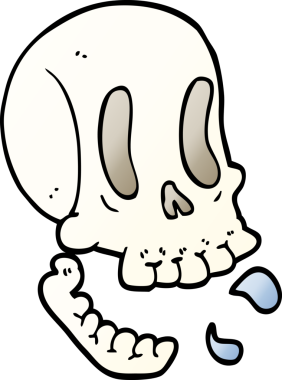 Bir insan tarafından çizilmiş komik karikatür kafatası.