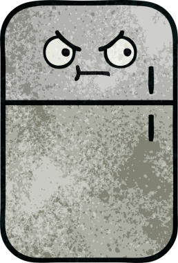 Bir insan tarafından çizilmiş buzdolabının retro grunge desenli karikatürü.