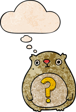 Bir insan tarafından çizilmiş grunge doku tarzında düşünce baloncuğu olan çizgi film meraklısı ayı.