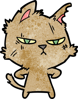 Bir insan tarafından çizilmiş sert çizgi film kedisi.