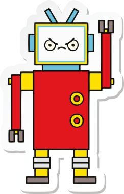 Bir insan tarafından çizilmiş şirin çizgi film robotunun çıkartması.