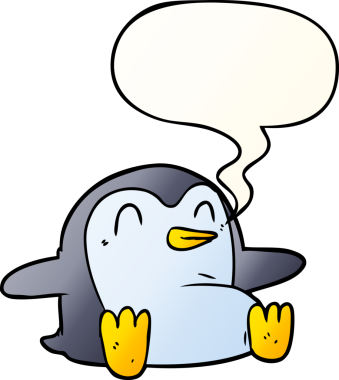 bir insan tarafından çizilmiş düzgün eğimli konuşma baloncuğu olan penguen çizgi filmi