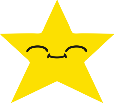 Bir insan tarafından çizilmiş altın yıldızın düz renkli retro karikatürü