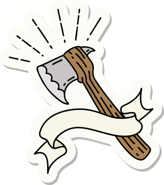 Bir insan tarafından çizilmiş dövme stili balta etiketi.