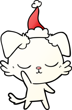 Bir insan tarafından çizilmiş Noel Baba şapkası takan bir köpeğin gradyan çizimi.