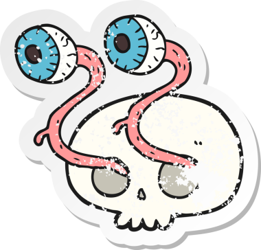 Bir insan tarafından çizilmiş iğrenç bir göz yuvarı kafatasının gerilemiş retro yapıştırması.