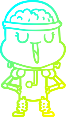 Bir insan tarafından çizilmiş mutlu çizgi film robotu çizimi.