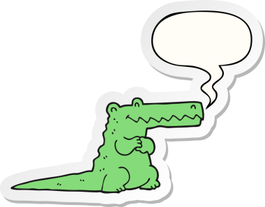 Bir insan tarafından çizilmiş konuşma balonu çıkartmalı çizgi film timsahı.