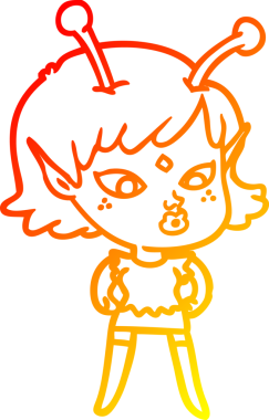 Bir insan tarafından çizilmiş güzel bir uzaylı kız çizgi çizimi.