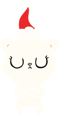 Bir insan tarafından çizilmiş Noel Baba şapkası giyen bir kutup ayısının düz renkli çizimi.