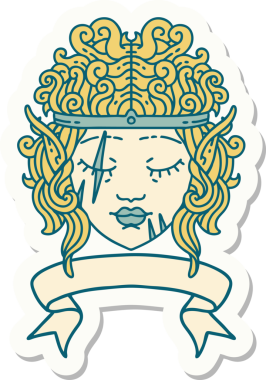 Bir insan tarafından çizilmiş afişi olan barbar bir elf karakterinin çıkartması.