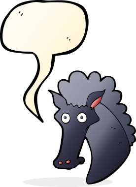 Bir insan tarafından çizilmiş konuşma balonlu at kafası.