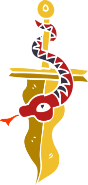 Karalama hançeri ve bir insan tarafından çizilmiş yılan dövmesi.