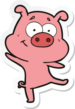 Bir insan tarafından çizilmiş mutlu bir domuz dansının çıkartması.