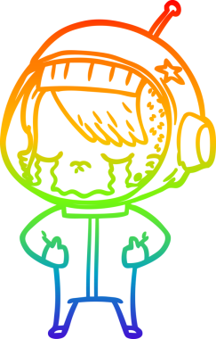 Gökkuşağı gradyan çizgi çizimi bir insan tarafından çizilmiş ağlayan astronot kız