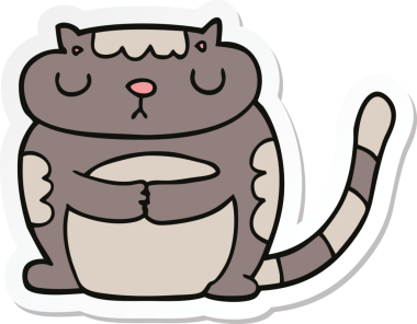 Bir insan tarafından çizilmiş şirin bir çizgi film kedisinin çıkartması.