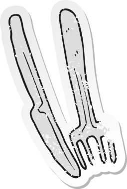 Çizgi film bıçağı ve çatalının insan tarafından çizilmiş gerilimli yapıştırması.