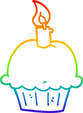 Gökkuşağı gradyan çizgi çizimi bir insan tarafından çizilmiş bir doğum günü keki