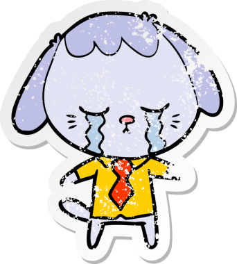 Bir insan tarafından çizilmiş, ağlayan bir köpeğin dertli çıkartması.