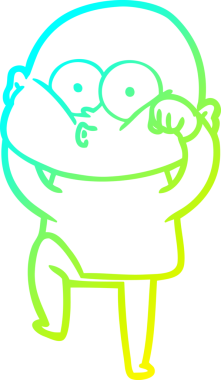 Bir insan tarafından çizilmiş, kel bir adamın soğuk çizgi çizimi.