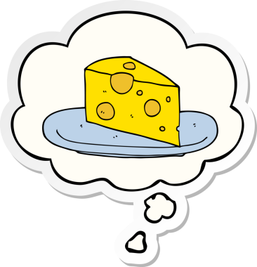 Düşünce baloncuklu çizgi film peyniri insan tarafından çizilmiş bir çıkartma gibi.