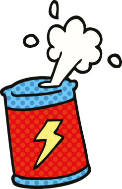 Bir insan tarafından çizilmiş çizgi roman tarzı soda kutusu.